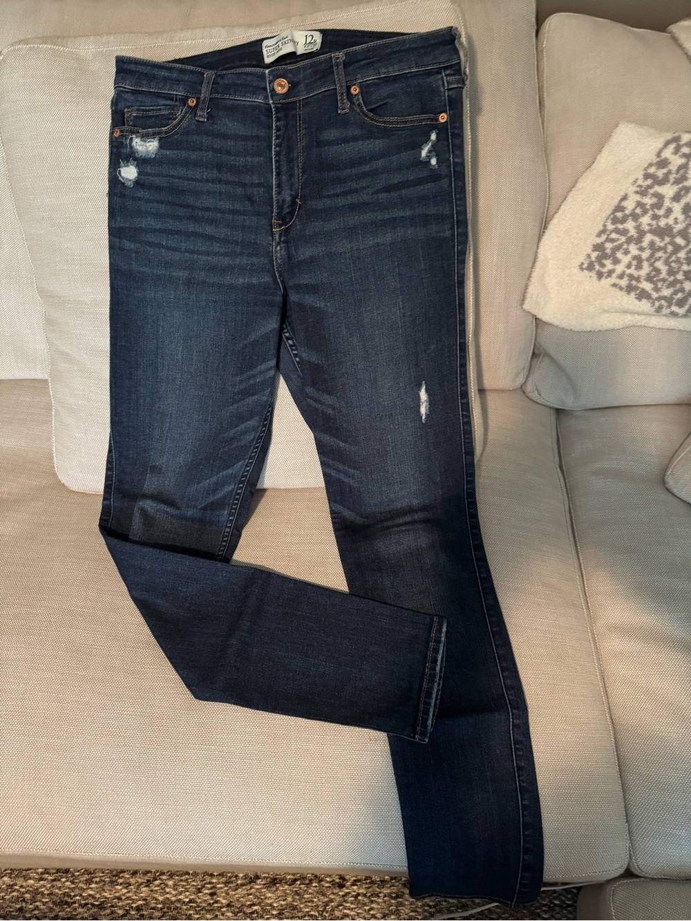 Abercrombie & Fitch Dark Blue Skinny Jeans with Distressed Accents